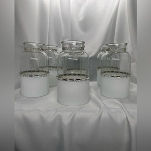 Six piece clear white dipped Ankyo vases with rhinestones (Set #3)